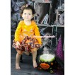 Halloween Orange Baby Pettitop Ruffles Bows & Rhinestone Pumpkin Face Print & Orange Black Pumpkin Trimmed Newborn Pettiskirt NG1805
